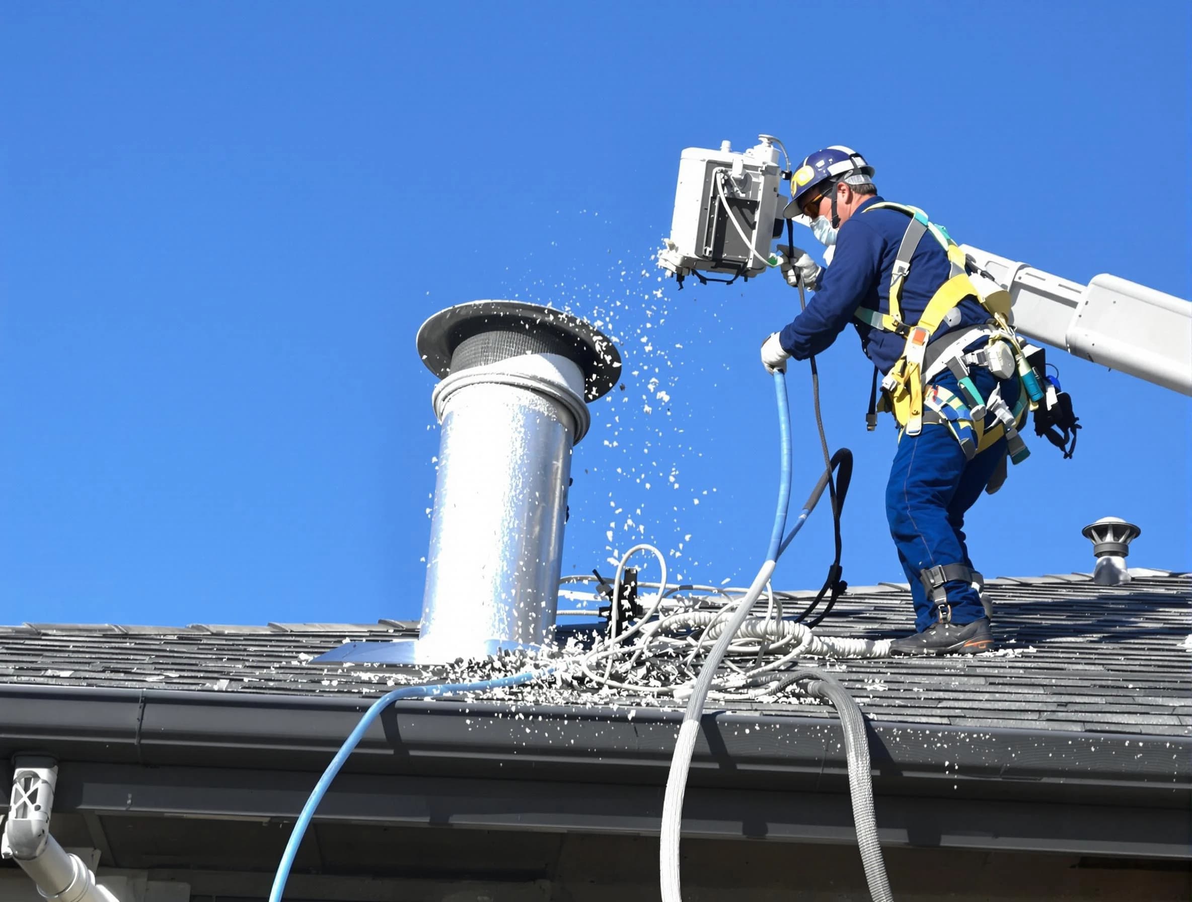 Clearfield Dryer Vent Cleaning certified technician safely cleaning a roof-mounted dryer vent in Clearfield