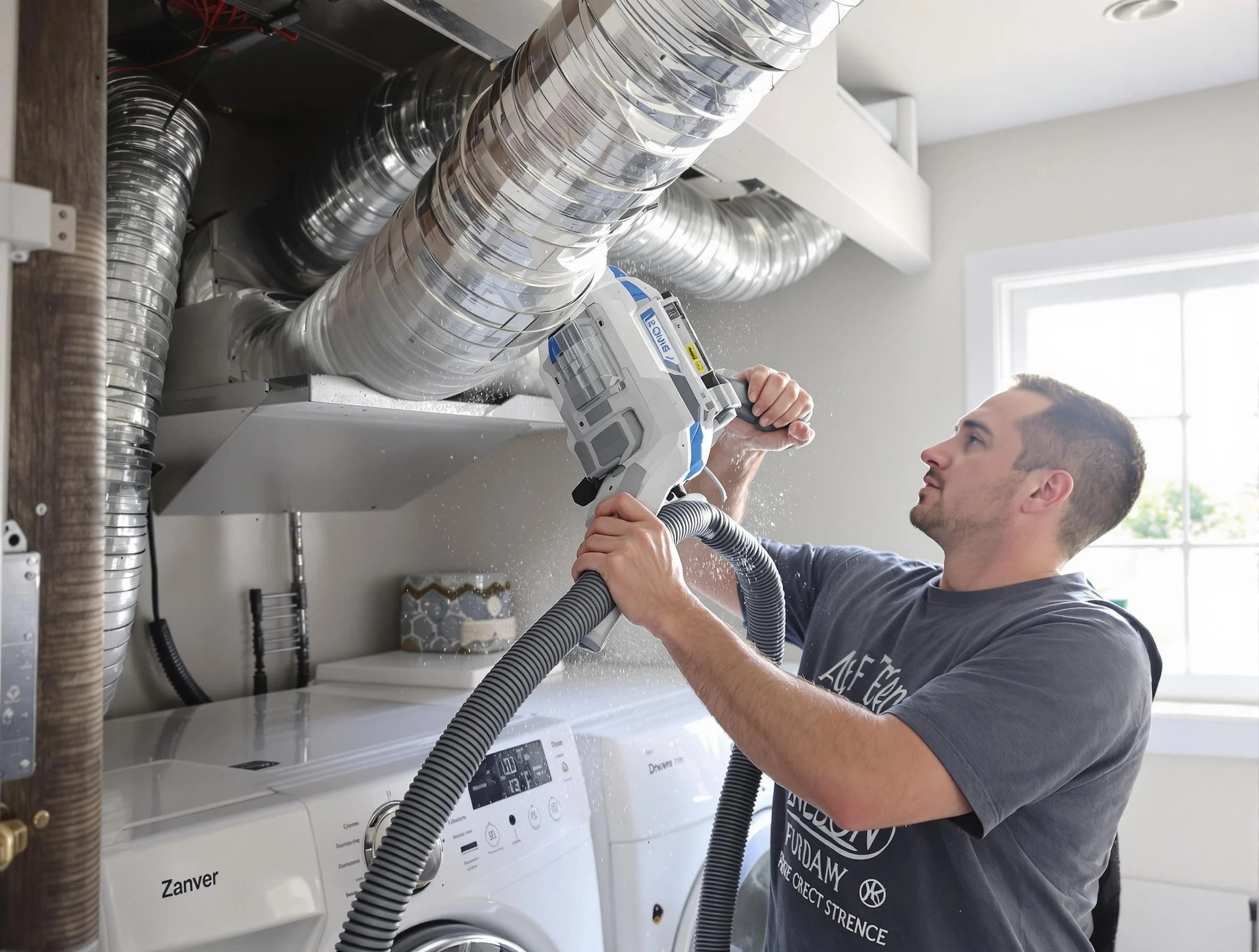 Clearfield Dryer Vent Cleaning specialist cleaning deep within a dryer vent duct system in Clearfield