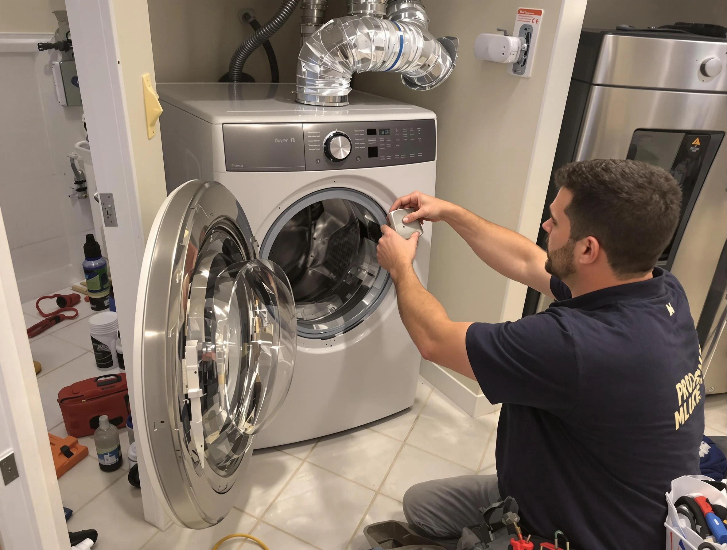 Clearfield Dryer Vent Cleaning technician performing precise dryer vent hose installation in Clearfield